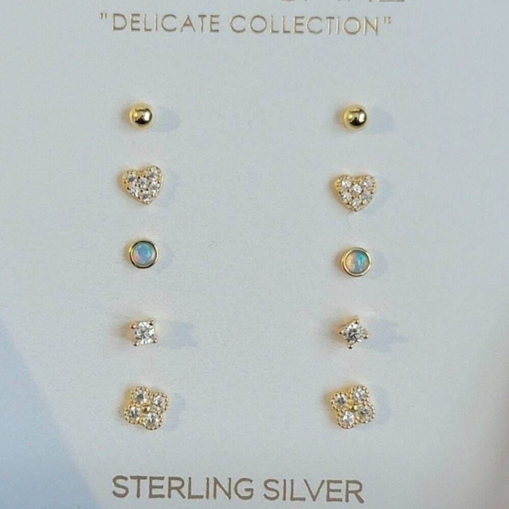 GOLD Cake Sterling Silver Earrings Set, 5Pairs